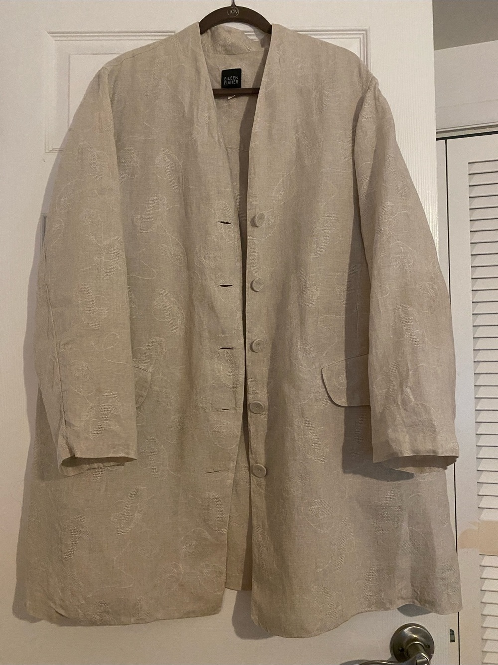 Eileen Fisher Woman 100% Linen Textured Long Jacket Blazer 2X Beige Lagenlook